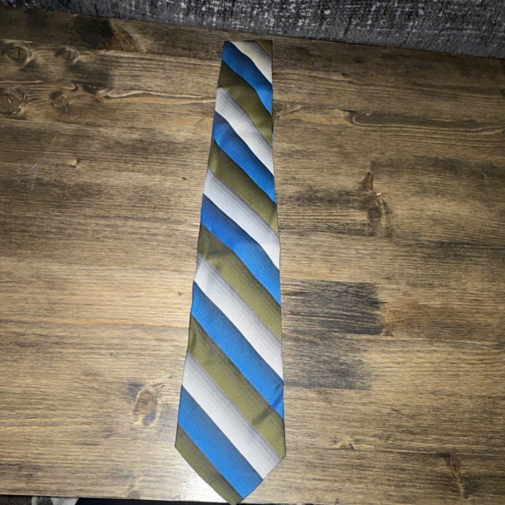Vintage Levy's Woven Men's Tie: Striped Blue Green White Gray Classic